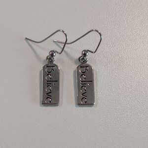 Silver 'Believe' Dangle Earrings